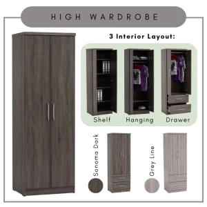 Random DUBLIN High Wardrobe File Cabinet Wardrobe With Drawer L60cm W47.5cm H178.5cm