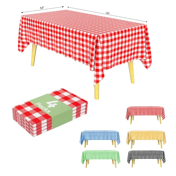 Disposable Checkered Rectangular Plastic Waterproof Tablecloth
