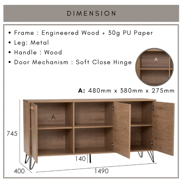 Random SAMOS Sideboard Kitchen Cabinet L149cm W40cm H74.5cm