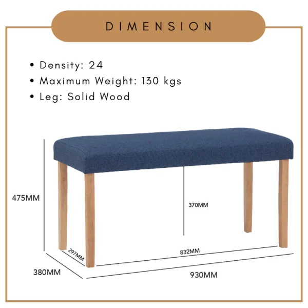 Random LENORE Bench Chair Long Chair Dining Chair Bench Cushion L93cm W38cm H47.5cm