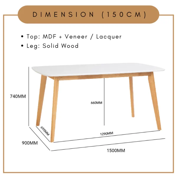 Random AIMON 150cm Dining Table Dining Room Furniture L150cm W90cm H74cm