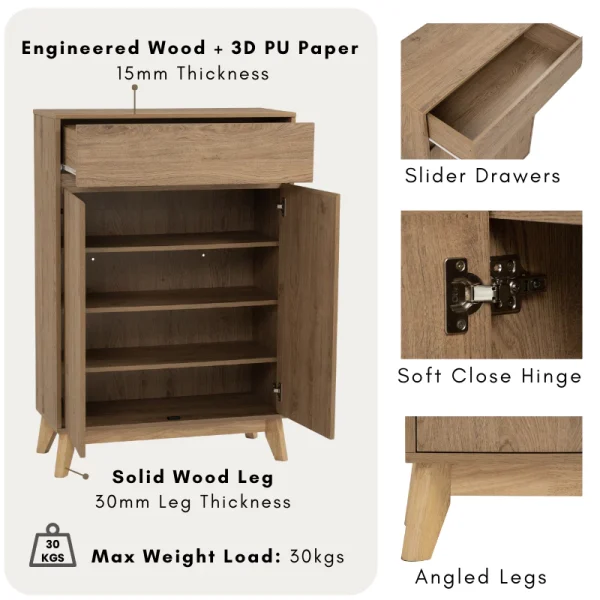 Random HIRADO Multi Function Storage Cabinet with Drawer L117cm W34cm H80cm