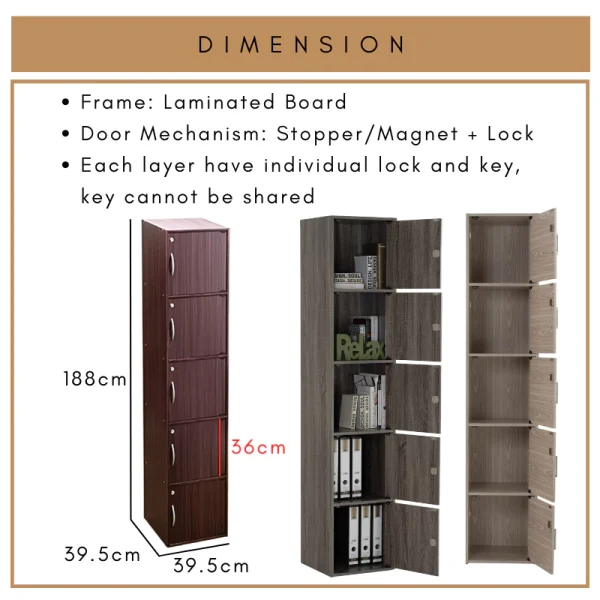 Random CODEY 5 Door Storage Cabinet Locker L39.5cm W39.5cm H188cm