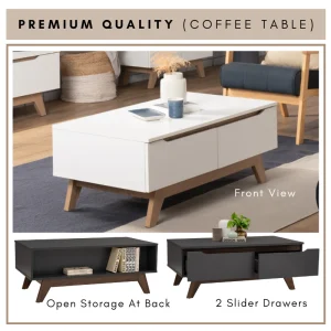 Random MANDO White Coffee Table with Drawer L100cm W55cm H40cm