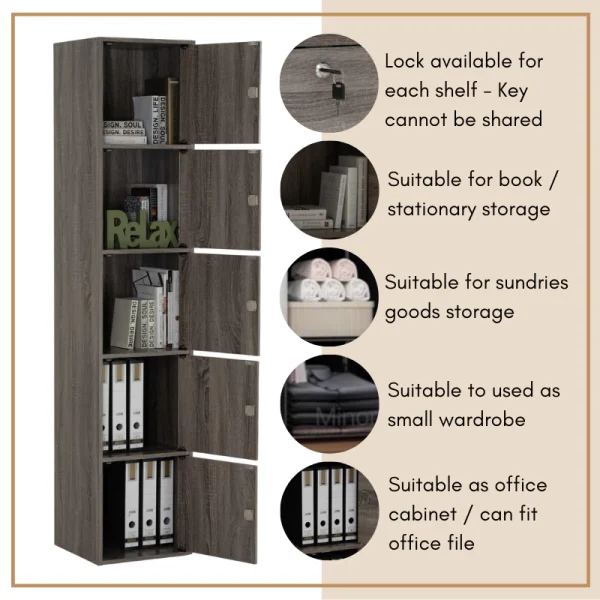 Random CODEY 5 Door Storage Cabinet Locker L39.5cm W39.5cm H188cm