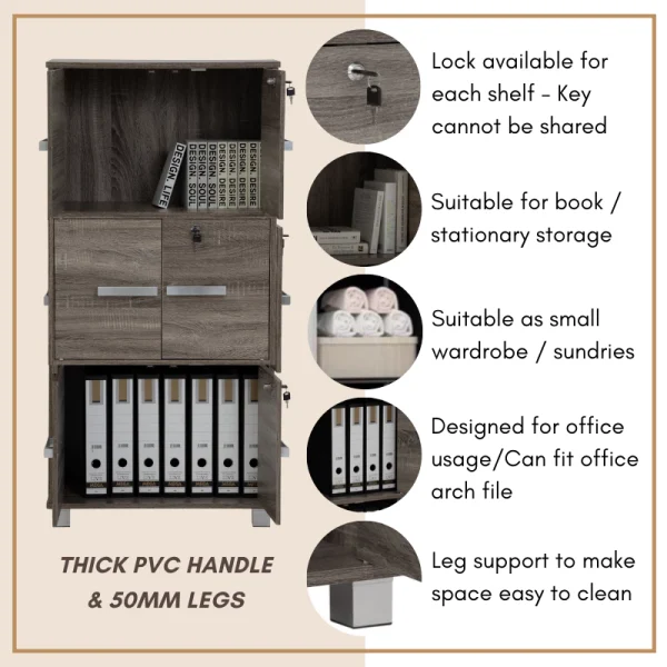 Random NAOMI 6 Door Storage Cabinet with Lock Locker Cabinet L63.5cm W37cm H129.5cm