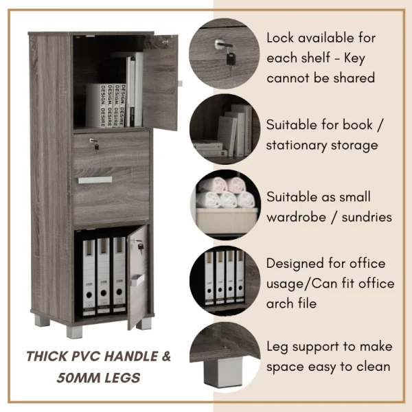 Random NAOMI 3 Door Storage with Lock L42cm W37cm H129.5cm