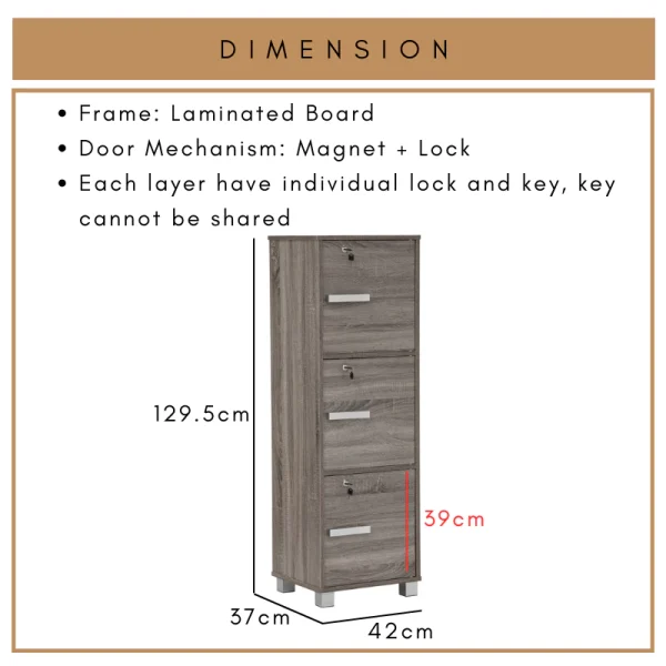 Random NAOMI 3 Door Storage with Lock L42cm W37cm H129.5cm