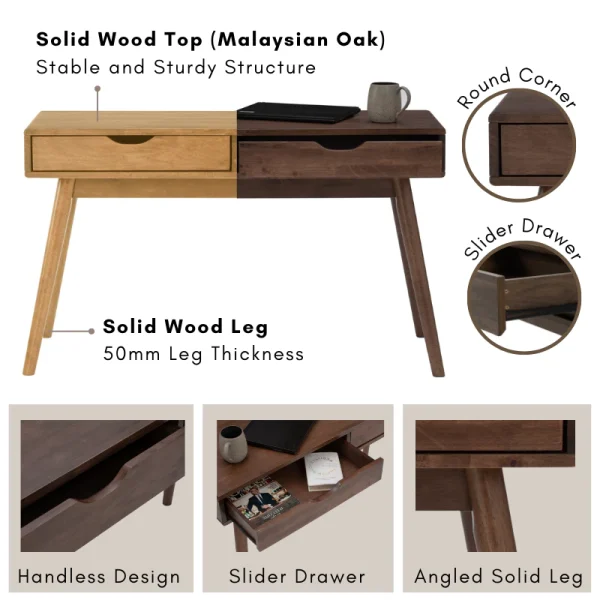 Random LAMAR Full Solid Wooden Console Table With Drawer Side Table L122cm W40.5cm H72cm