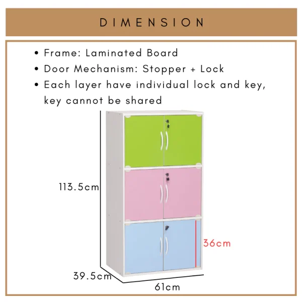 Random CODEY 6 Door Storage Cabinet Locker L61cm W39.5cm H113.5cm