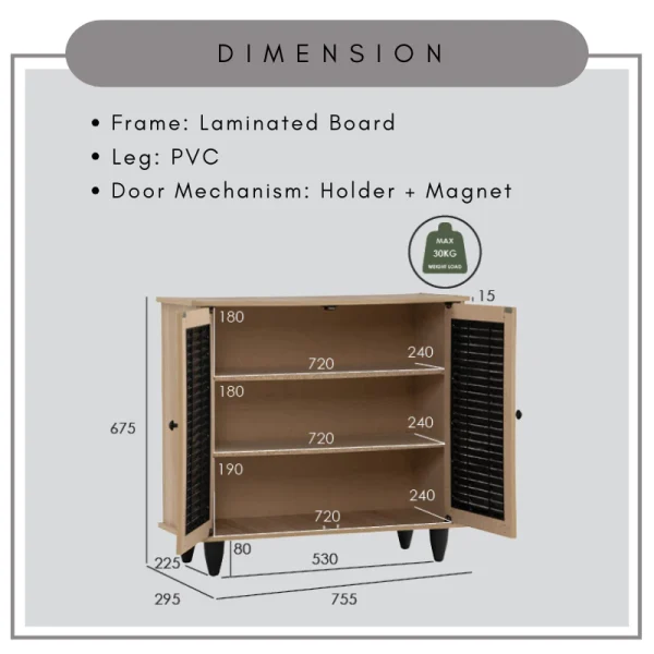 my-11134207-7ras8-mc1kl4u1x8lle9.webp Random ALMO 2 Door Shoe Cabinet Shoe Rack L75.5cm W29.5cm H67.5cm
