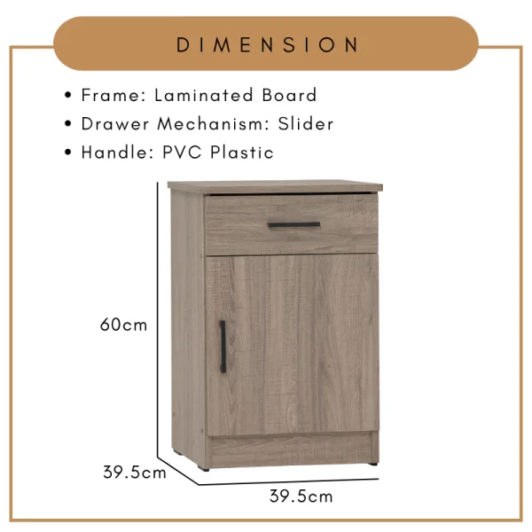 Random DUBLIN Bedside Table with Drawer L39.5cm W39.5cm H60cm