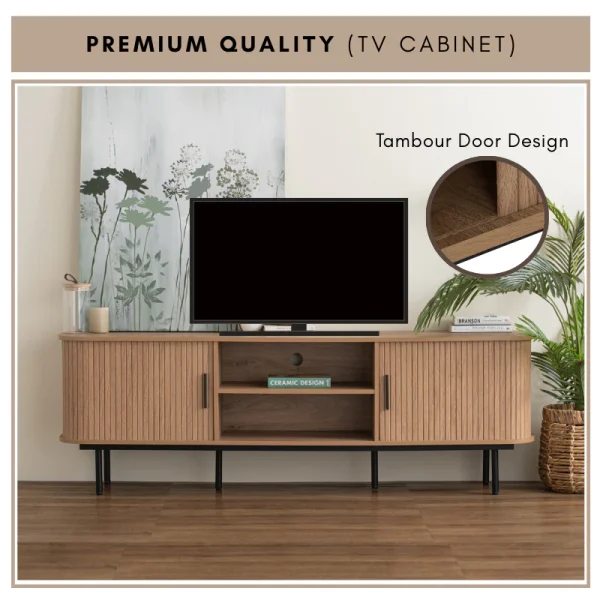 my-11134207-7ras9-mdpgnw9i7b9b53.webp MALMO 180cm TV Cabinet Sliding Door Metal Leg L180cm W40cm H60cm