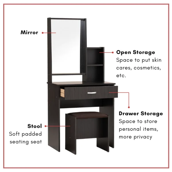 KEARNY Dressing Table with Chair Makeup Table Cosmetic Table L65cm W40cm H142cm