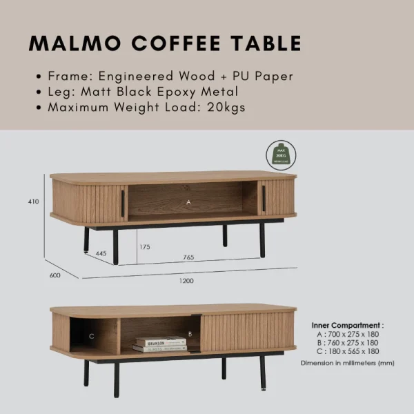 my-11134207-7rasb-mdpf58ozxirc01.webp MALMO Coffee Table Sliding Door Metal Leg L120cm W60cm H41cm