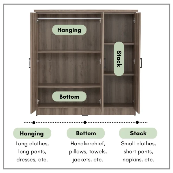 DUBLIN 3 Doors Low Wardrobe Cabinet Children Wardrobe L120cm W39.5cm H122cm