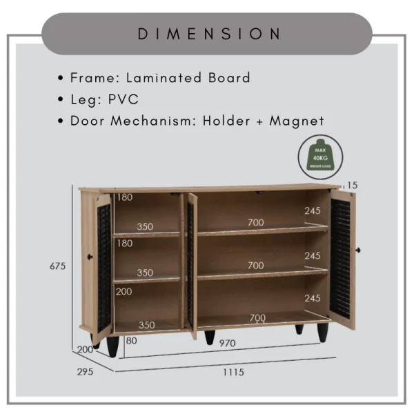 my-11134207-7rase-mc1mw8qpmp1z4c.webp Random ALMO 3 Door Wooden Shoe Cabinet Shoe Rack L111.5cm W29.5cm H67.5cm