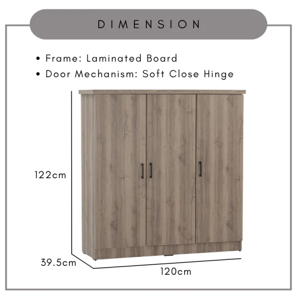 DUBLIN 3 Doors Low Wardrobe Cabinet Children Wardrobe L120cm W39.5cm H122cm