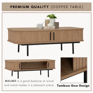 MALMO Coffee Table Sliding Door Metal Leg L120cm W60cm H41cm