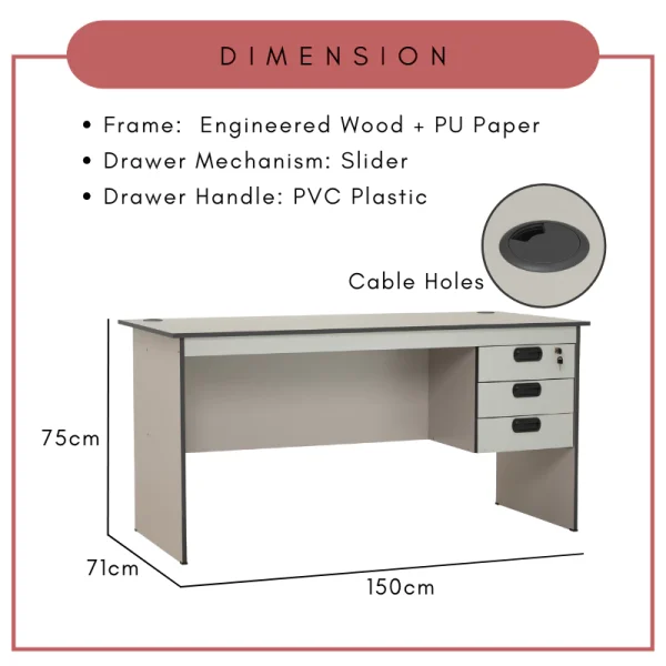 ECO 5 Office Table Computer Table Working Desk L150cm W71cm H75cm