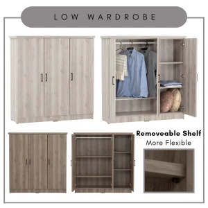 DUBLIN 3 Doors Low Wardrobe Cabinet Children Wardrobe L120cm W39.5cm H122cm