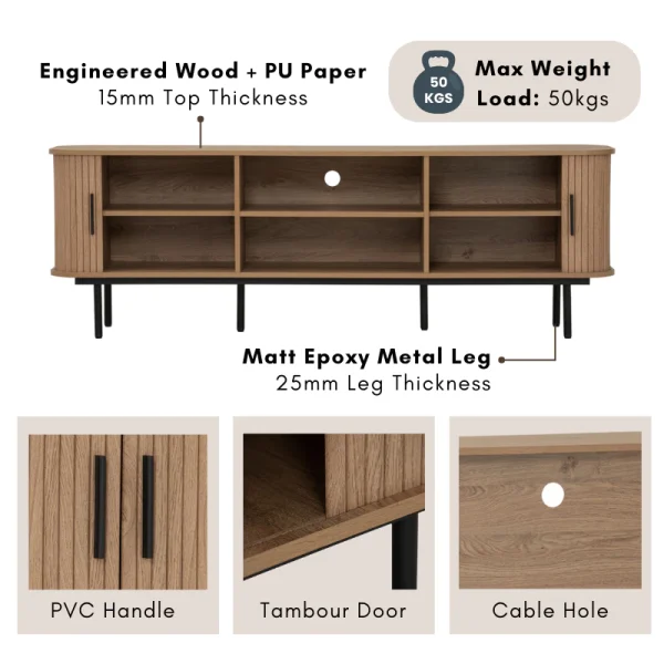my-11134207-7rasj-mdpgiq0kr5u001.webp MALMO 180cm TV Cabinet Sliding Door Metal Leg L180cm W40cm H60cm