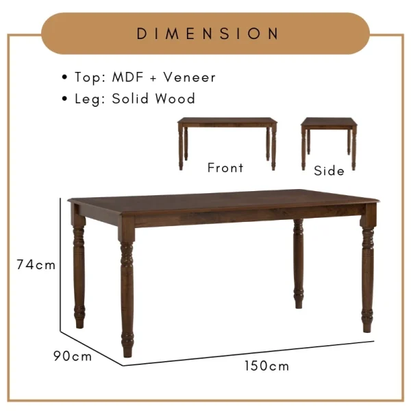 UNOSE Solid Wood Dining Table L150cm W90cm H74cm