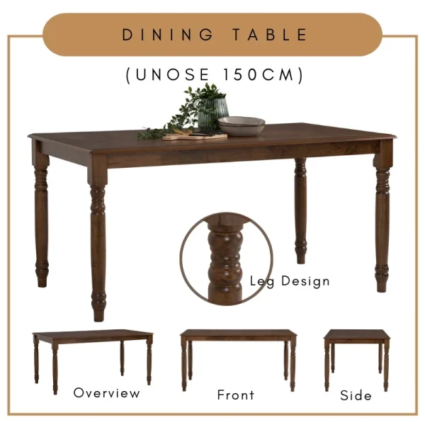 UNOSE Solid Wood Dining Table L150cm W90cm H74cm